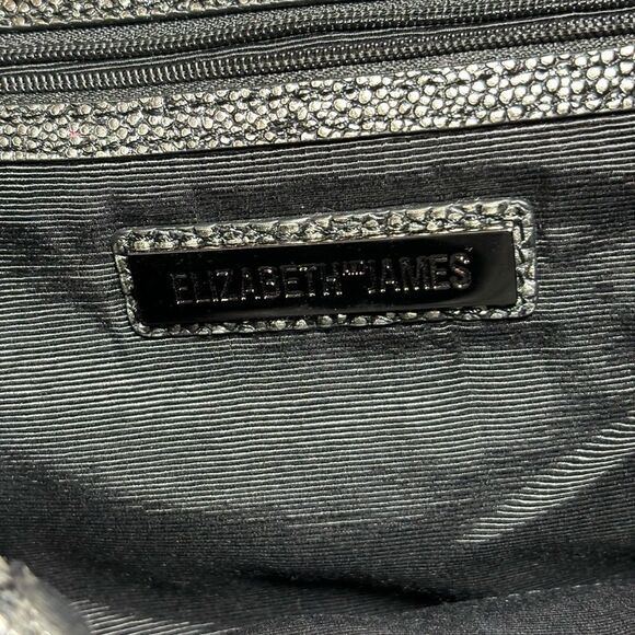 ELIZABETH & JAMES Silver Metallic Pebbled Leather Flap Over Clutch Handbag - Picture 6 of 11